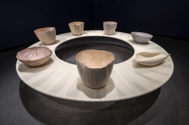 You Are Me | 2016 | 40"h x 11'w circle | 7 porcelain vessels, aluminum frame wrapped in muslin | Ottawa Art Gallery